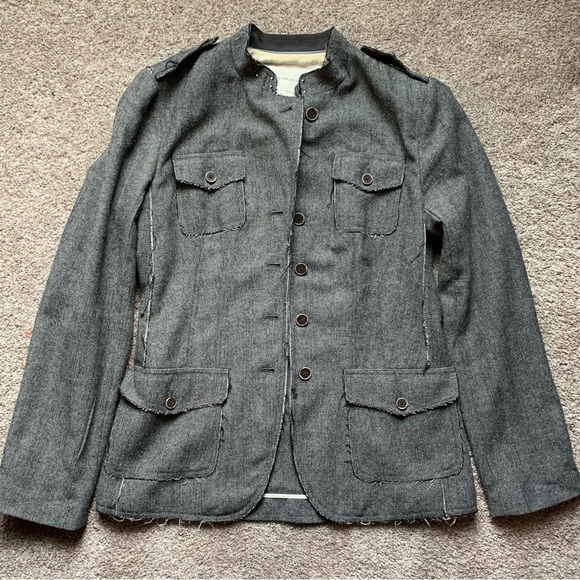 Banana Republic Wool Blend Distressed Herringbone Military Jacket Women Size 16T - Picture 4 of 16